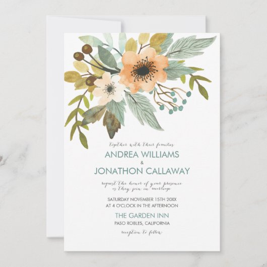 ブルーミングウォーターのカラー結婚式招待状 招待状 (正面)