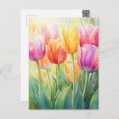 ブルーミングウォーターカラー春チューリップガーデン シーズンポストカード (正面/裏面)
