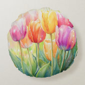ブルーミングウォーターカラー春チューリップガーデン ラウンドクッション (裏面)