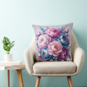 ブルーミングエレガンス:薄紫&ブルー牡丹装飾用クッション クッション (椅子)