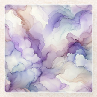 ブルーミングオーキッドパープルウォーターカラー抽象芸術アート ガラスコースター