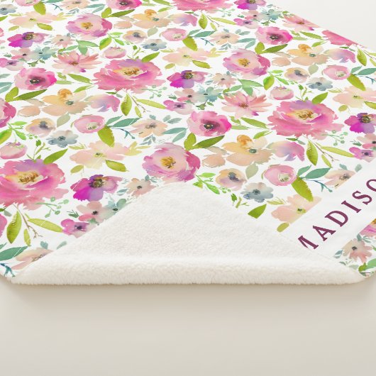 ブルーミングカラフルシックミント赤面フローラモノグラム シェルパブランケット (3/4)