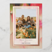 ブルーミングカラークリスマスホリデーフォトフォイルカード 箔招待状 (正面)