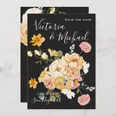 ブルーミングガーデンフローラダークムーディ日付を保存 招待状 (正面/裏面)