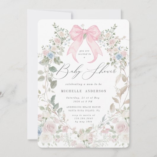 ブルーミングガーデンボーズパステルベビーシャワー 招待状 (正面)