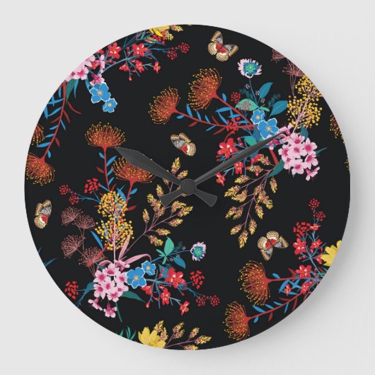 ブルーミングガーデン蝶の自由スタイル ラージ壁時計 (正面)