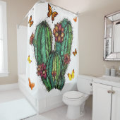ブルーミングサボテンとバタフライシャワーカーテン シャワーカーテン (インサイチュ)