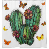 ブルーミングサボテンとバタフライシャワーカーテン シャワーカーテン (正面)