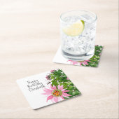 ブルーミングサボテン水彩カスタムパーティー スクエアペーパーコースター (インサイチュ)