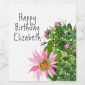 ブルーミングサボテン水彩カスタムパーティー ワインラベル (シングルラベル)