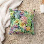 ブルーミングサボテン、水色のシームレスなパターン。 クッション (ブランケット)