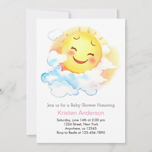 ブルーミングサンシャインベビーガールシャワー 招待状 (正面)