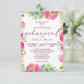 ブルーミングシックなピンクのフローラ結婚のリハーサルディナー 招待状 (スタンド正面)