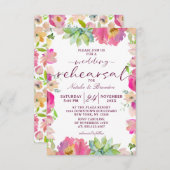 ブルーミングシックなピンクのフローラ結婚のリハーサルディナー 招待状 (正面/裏面)