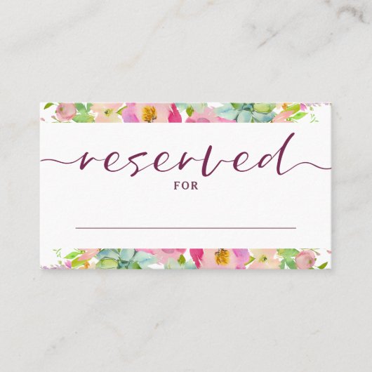 ブルーミングシックなピンクフローラ予約結婚席 プレイスカード (正面)