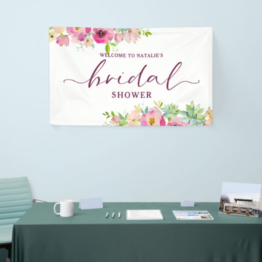 ブルーミングシックピンクフローラブライダルシャワー歓迎 横断幕 (トレードショー)