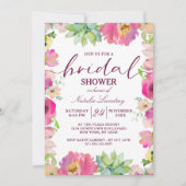 ブルーミングシックピンク結婚フローラブライダルシャワー 招待状 (正面)