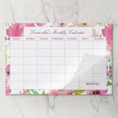 ブルーミングシックフローラパーソナライズされた月次カレンダー ペーパーパッド (折り畳み)