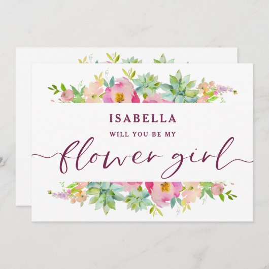 ブルーミングシックフローラフラワーガールプロポーズカード (正面/裏面)