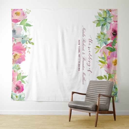 ブルーミングシックフローラ結婚のフォトブース背景 タペストリー (インサイチュ(横))