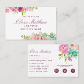 ブルーミングシック多肉質ピンクの水色フローラ 名刺 (正面/裏面)