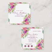 ブルーミングシック赤面ピンクフローラ枠付き正方形 スクエア名刺 (正面/裏面)