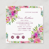 ブルーミングシック赤面ピンクフローラ枠付き正方形 スクエア名刺 (裏面)