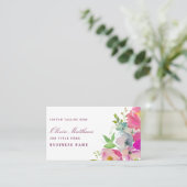 ブルーミングシック赤面ピンクフローラ水色ソーシャル 名刺 (スタンド正面)