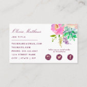 ブルーミングシック赤面ピンクフローラ水色ソーシャル 名刺 (裏面)