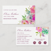 ブルーミングシック赤面ピンクフローラ水色ソーシャル 名刺 (正面/裏面)