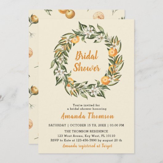 ブルーミングシトラス植物性ブライダルシャワー招待 招待状 (正面/裏面)