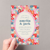 ブルーミングジョイはっきりしたブライトフローラ庭園の結婚式 アクリル招待状 (インサイチュ (ポータブル))