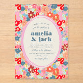 ブルーミングジョイはっきりしたブライトフローラ庭園の結婚式 アクリル招待状 (正面)