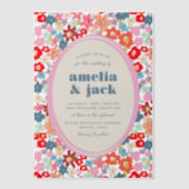 ブルーミングジョイはっきりしたブライトフローラ庭園の結婚式 ベラム紙招待状 (正面)