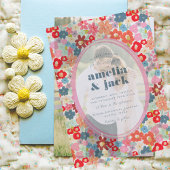 ブルーミングジョイはっきりしたブライトフローラ庭園の結婚式 ベラム紙招待状