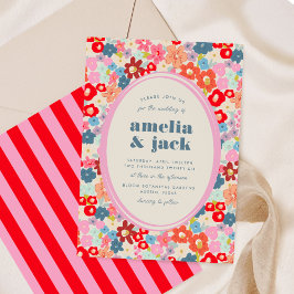 ブルーミングジョイはっきりしたブライトフローラ庭園の結婚式 招待状