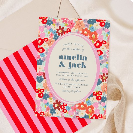 ブルーミングジョイはっきりしたブライトフローラ庭園の結婚式 招待状