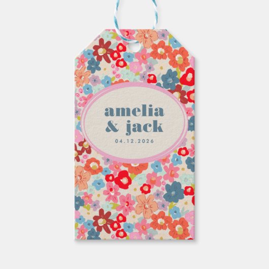ブルーミングジョイブライトはっきりしたフローラ庭園の結婚式 ギフトタグ (正面)