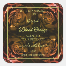 ブルーミングダークレッドオレンジバラシックな製品ラベル スクエアシール