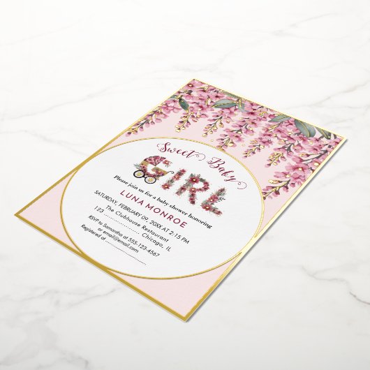 ブルーミングツリー赤ちゃんシャワー箔招待状 箔招待状 (回転した状態)