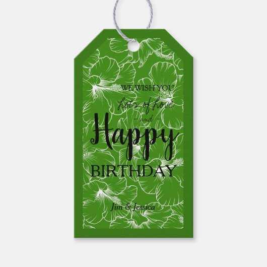ブルーミングハイビスカスフローラスケッチグリーン ギフトタグ (正面)