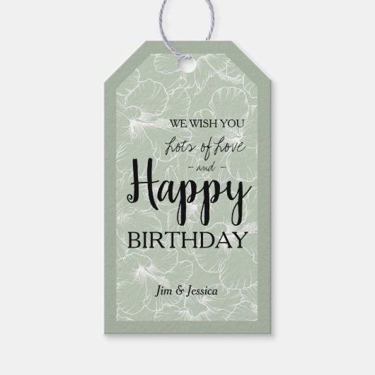 ブルーミングハイビスカスフローラスケッチセージグリーン ギフトタグ (正面)