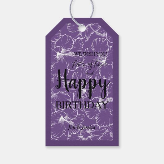 ブルーミングハイビスカスフローラスケッチパープル ギフトタグ (正面)