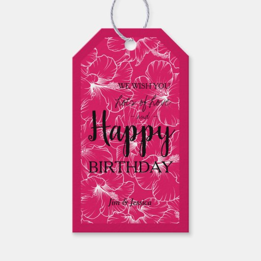 ブルーミングハイビスカスフローラスケッチピンク ギフトタグ (正面)