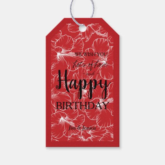 ブルーミングハイビスカスフローラスケッチ赤 ギフトタグ (正面)
