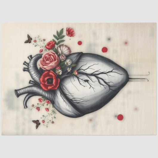 ブルーミングハートとフラッタリングウィングデコパージュ 薄葉紙 (正面)