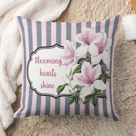 ブルーミングハートストライプのフローラ装飾用クッション クッション (ブランケット)
