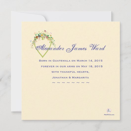 ブルーミングハート – 写真採用のお知らせ 案内状 (裏面)