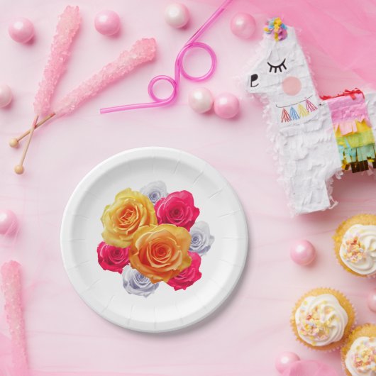 ブルーミングバラモチーフ紙プレート ペーパープレート (パーティー)