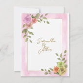 ブルーミングバラ結婚ピンクサンキューカード サンキューカード (裏面)